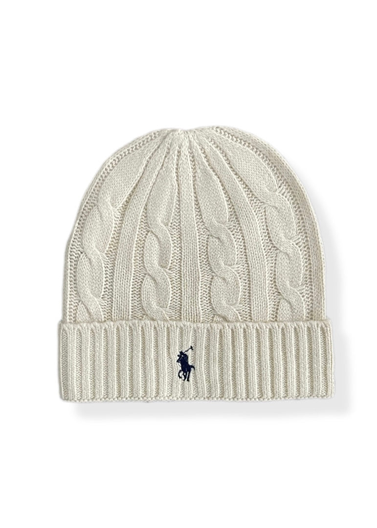 Polo Ralph Lauren Beanies Cable-Knit Cotton Parchment Cream Beanie and Scarf
